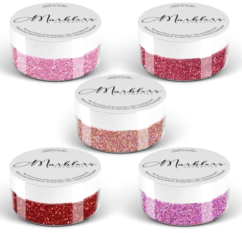 MARBLERS Cosmetic Grade Fine Glitter 5 Pack [Pink Vibe] 0.90oz (25g) | Non-Toxic | Vegan | Cruelty-Free | Eyeshadow, Nail Polish, Nail Art | Festival, Rave & Party Makeup | Body & Face