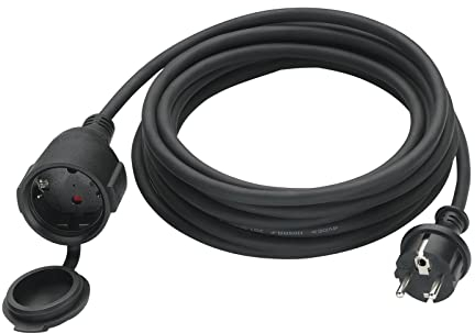 HUARUI Verlängerungskabel Outdoor 3m, Gummi Stromkabel Verlängerung mit Schuko Stecker für den Außenbereich IP44, Kabelverlängerung H05RR-F 3G1,5mm² mit Schutzkappe, Elektrokabel außen, 3500W, Schwarz
