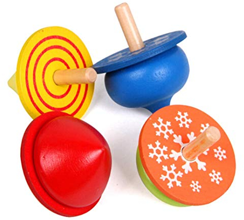 PULABO 4 Stück Gyro Classic Kreisel Bunte Druck Holz Gyro Kreisel langlebig