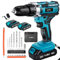 Cordless Drill Driver 20V with 2 Batteries 2.0 Ah, Electric Screwdriver Set 25+3 Clutch, Handheld Cordless Hammer Drill, 29 PCS Drills Bits, LED Light for Home and Garden DIY Project (Blue)