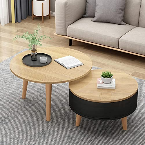 Beistelltisch, Moderner Runder Couchtisch Mit Verstecktem Stauraum, Aus Holz, Einfach Zu Montieren, Schwarz