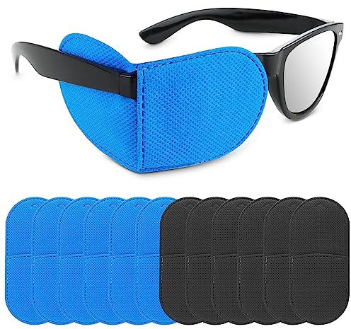 12 Stück Augenklappe für Brillen, Wiederverwendbar Augenklappe Medizinisch Vliesstoff Eye Patches, rechte & linke Augenpflaster von faulen Augen, Amblyopie, Strabismus, für Erwachsene und Kinder