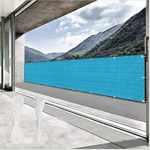 YUANZHI Balkon Sichtschutz Balkonbespannung 100 x 650 cm Wind- und UV-Schutz Gartenzaun Balkonzaun mit Ösen und Kordel für Balkongeländer Garten, Himmelblau