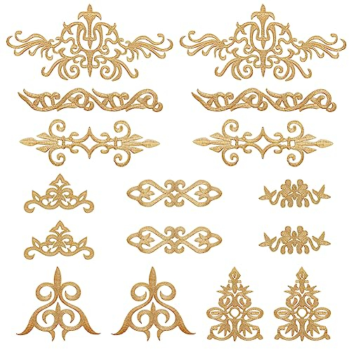 nbeads 16 Stück 8 Stile Stickerei Spitze BLUMENNnn Patches, Aufnähen Aufnäher Ethno-Stil Goldene BLUMENNnnspitze Applikationen für Brautkleid Dekoration Reparatur Kleidung Rucksäcke Jeans