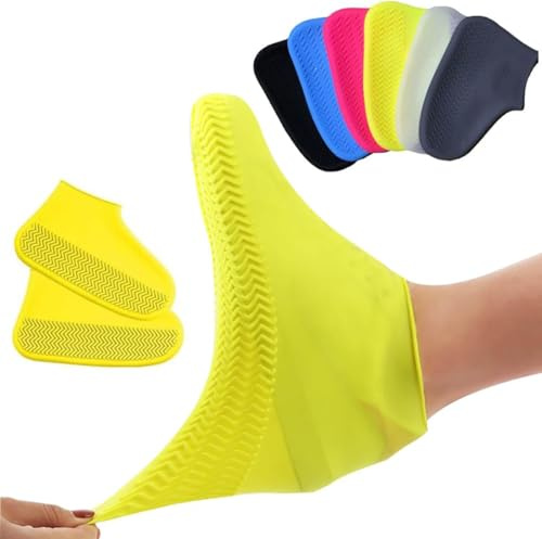 Silikon Regenüberschuhe, Silikon Überschuhe Wasserdichte Silikon Schuhüberzieher Wiederverwendbare rutschfeste Überschuhe Anti-Rutsch Schuhüberzieher für Regen, Schlammige Straßen (M, Gelb)