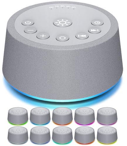 SoundLegend Machine sonore à bruit blanc de sommeil à 32 niveaux de volume 25 sons 10 couleurs de lumière 5 minuteries luminosité réglable compacte pour tout le monde Cadeau de voyage Fonction mémoire