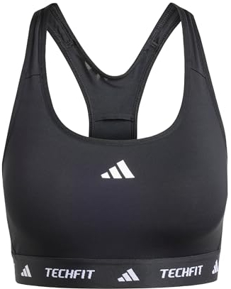 adidas Powerreact Training Medum Support Techfit Bra, Damen Trainings-BH mit mittlerem Halt, Schwarz,