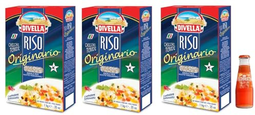 3 x Divella Reis Originario, Reis in runden Bohnen, italienischer Reis, ideal für traditionelle Rezepte, Vakuumverpackung 1 kg + 1 x Recoaro Aperitivo Italiano Ingwer 10 cl gratis