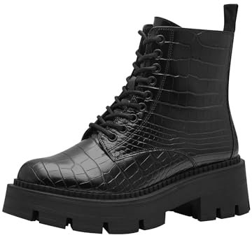 Tamaris Damen Stiefelette Vegan; BLACK CROCO, EU 38