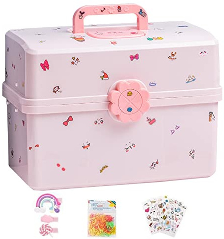 Aufbewahrungsbox Haarschmuck Mädchen Damen, Rosa Kinder Haarschmuck Aufbewahrungskiste, Haarschmuck Schmuckkästchen Organizer Haar Accessoires Box für Haargummis Haarbänder Clips, Schmuckbehälter