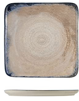 H&H, Artisanal, Set 12 Piatti Quadrati, in Stoneware, Blu, cm 21x21
