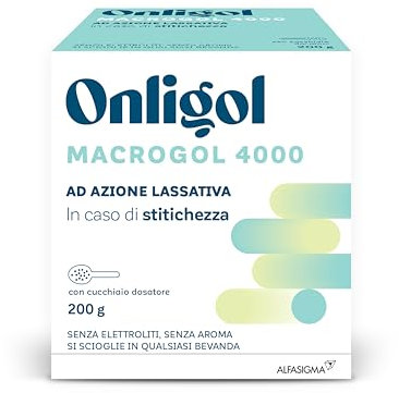 Onligol dispositivo medico orale in polvere a base di Macrogol 4000, particolarmente utile per soggetti che soffrono di stipsi, 200g