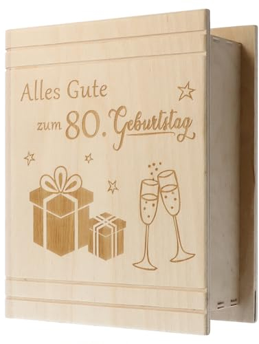 Spruchreif · Spardose Buch aus Holz mit Gravur · Geldgeschenk Sparbüchse · Sparschwein · 80. Geburtstag · Geburtstag