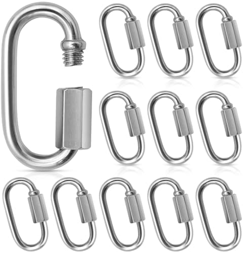 12 pezzi M4 maglia rapida in acciaio inox, a forma di moschettone in acciaio inox, a vite per esterno/interno, campeggio ed escursionismo, cuscinetto 227 kg, moschettone a bloccaggio con tappo a vite