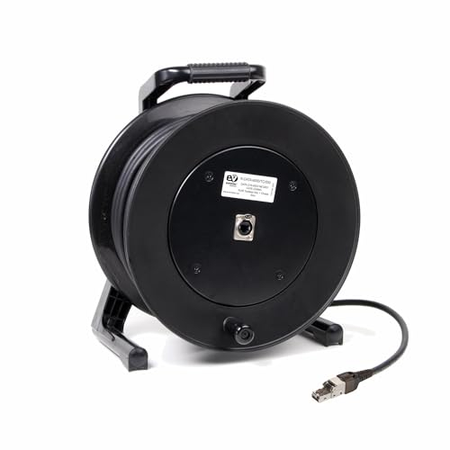 Emelec VíasCom R-DATA-6000/TC/090 – 90m Cable EXTRA FLEXIBLE CAT6 SF/UTP BC 4x2x23AWG montado en Portacables con Chasis tipo cuerpo XLR y RJ45 Toolless 50µ – PVC Flexible – Color Negro
