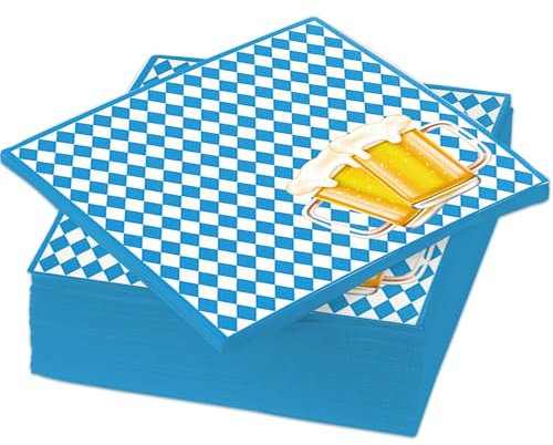 48 Stück Oktober fest Servietten Set, Blau Weiß Bayerische Servietten für Oktober fest Tischdeko, Bierfest Party Dekoration, Oktober fest Deko Prost Motiv Servietten für Bayern Bierliebhaber