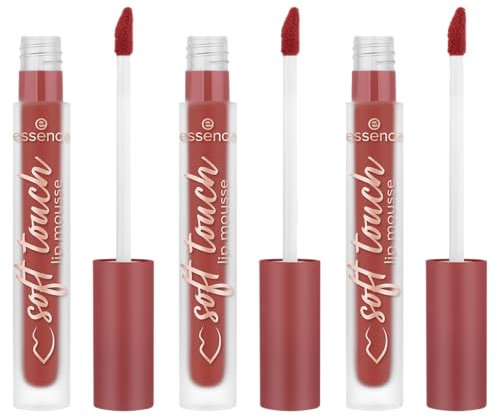 essence soft touch lip mousse, Lippenstift, Nr. 03, Orange, mattierend, abdeckend, natürlich, farbintensiv, vegan, ölfrei, ohne Parabene, Nanopartikel frei, 3er Pack (3x4g)