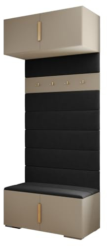 MEBLE KRYSPOL Inova 1 Flurmöbel-Set - Schrank mit Regalen, Kleiderbügeln, Aufbewahrungsbox - Kleiderablage - Eingangsmöbel - 236,7x100x47cm - Kaschmir, Handgriff Gold, Paneele Manila 18
