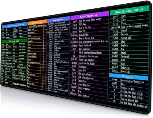 Hokafenle Large XL Mouse Pad, Excel Shortcut Keys Desk Keyboard Mouse Pads, PC Office Spreadsheet Mouse Mat, Non-Slip Stitched Edge Computer Mousepad