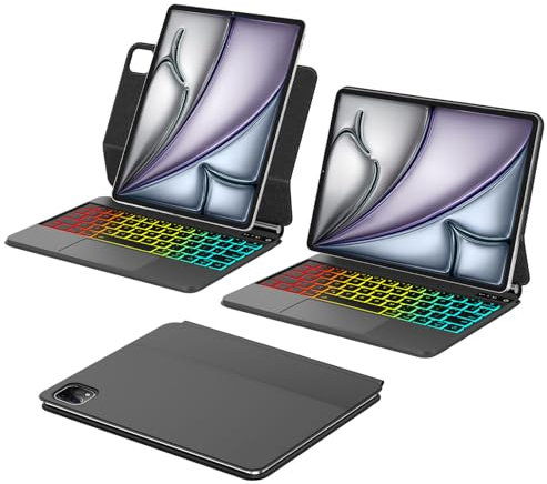 IVEOPPE Magnetic Keyboard Case for iPad Air 11 inch M2 2024, Air 5th/4th Gen, UK Layout Keyboard for iPad Pro 11 inch (4th/3rd/2nd/1st), 7-Color Backlight, Multi-Touch Trackpad, Black