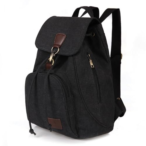 ModaZeal Kleiner Canvas-Rucksack für Damen und Herren, Segeltuch-Rucksack, Unisex, Schultasche, lässige Reisetasche, Laptop-Rucksack für den täglichen Gebrauch, Schwarz