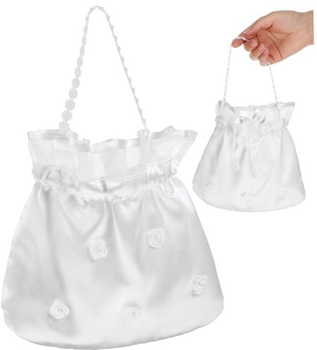 LALADEFIEE 1 Geldsäcke Geschenktüten mit Kordelzug Geldbeutel Schmuckgeschenktaschen Hochzeitsgeschenktaschen die Einkaufstasche Weiße Handtasche Braut Hochzeit Zubehör Braut Handtasche Stoff