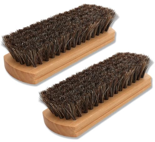 JeiibrZui 2Pcs Horsehair Shoe Brush, Super-Soft Wooden Horsehair Polishing & Cleaning Brush, Natural Bristles for Cleaning & Polishing Leather, Suede, Sneakers Shoes