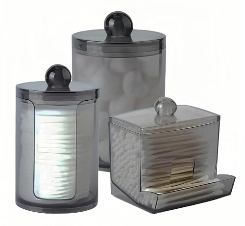 PUTOAHAO 3 Piezas Dispensador Algodones Desmaquillantes,Caja Bastoncillos Oidos,Dispensador Discos Desmaquillantes,Dispensador Discos Algodon,Cajas Hisopos de Algodón para Tocador,Baño ( Negro, D )