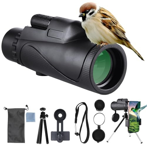 GOHHME Telescopio Monocular 20X60HD Prisma BAK4 Lentes FMC Premium contra el Polvo/Agua/Niebla con trípode Estable Impermeable Monocular para Adultos para la Observación de Aves Senderismo