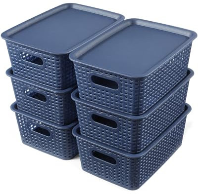 RAXMETRY 6x 5L Aufbewahrungsbox mit Deckel Organizer Ideal für Büro, Kleiderschrank, Schubladen, Küche & Haushalt (blau, 6er Set 5 L)