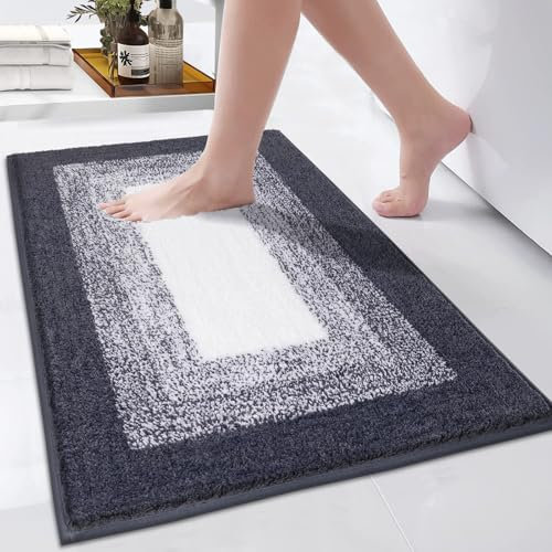 Enyhom Weich Groß Badematten 80 x 120 cm, Badezimmerteppich Badteppich rutschfeste Wasserabsorbierend Badvorleger für Dusche,Badewanne Maschinenwaschbar Duschvorleger Duschteppich,Dunkelgrau