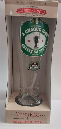 COFFRET PRESTIGE VERRE A BIERE 24 CM ET SON SOUS BOCK a chaque jour suffit sa pinte