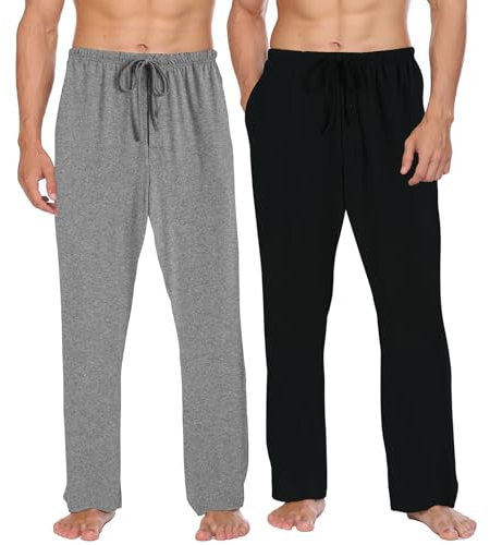 Ekouaer Lot de 2 pyjamas pour homme léger pour homme, vêtements de détente et de nuit - Pyjama pour homme à coupe confortable Bleu Blanc + Noir Blanc Carreaux XL