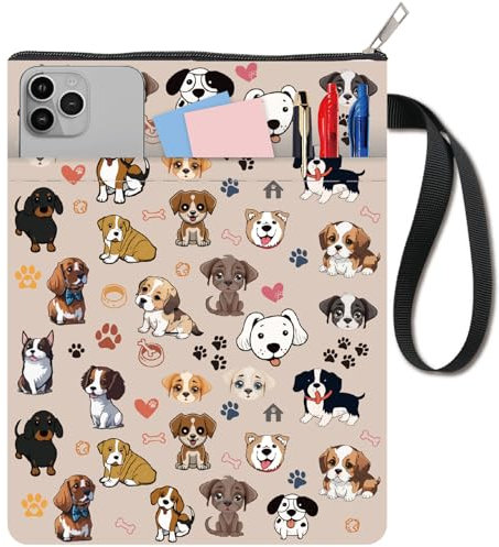 CRASPIRE Fundas para Libros con Diseño de Perros Fundas para Libros con Forma de Corazón Fundas para Libros de Tela Lavables con Cremallera Y Bolsillo Adicional para Amantes de los Libros Regalos