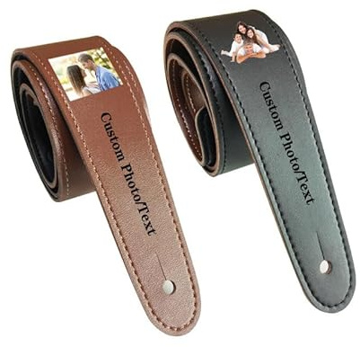 hadefa Gitarrengurt aus Leder, personalisierbar, mit Text und Logo, verstellbare Gurte für Damen, Herren, Ehefrau, Freunde, Ehemänner, Schwarz , routine