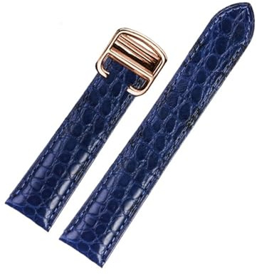 EDVENA 18 20 22 23 24 25mm Bracelet De Montre En Cuir Véritable Crocodile De Haute Qualité Compatible Avec Le Réservoir Cartier London Solo Bracelet De Montre En Cuir Hommes Femmes(Blue Rose gold,18mm