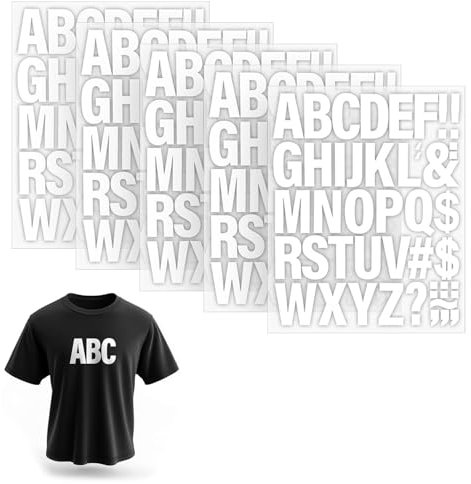 5 Sheets 220 Pcs Vinyl Iron on Letters and Numbers for Clothes, Iron on Heat Transfers for T-Shirt, Jersey Hats, Printing DIY (White)