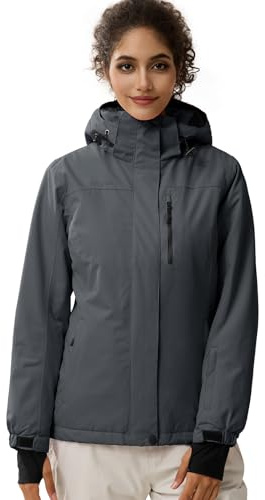 FREE SOLDIER Damen Winterjacke Wasserdicht Atmungsaktiv Warme Fleece Gefütterte Ski Jacke Outdoor Winterregenjacke mit Kapuze und Vollständig Versiegelte Nähte (Grau,M)