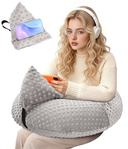 WENRENER Reading Pillow for Gaming, Arm Rest Support Pillow, Multi-Purpose Reading Pillow for Gaming/Working/Nursing, U-Shaped Lap Pillow with Side Pocket for Bed & Sofa, Gray