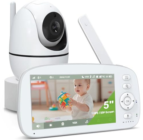 LEMFO Babyphone Camera Écran HD de 5,0 avec Batterie de 5000mAh, 720P Camera Bebe avec Surveillance de Température et Bruit, Caméra Bébé avec Vision Nocturne et Fonction VOX