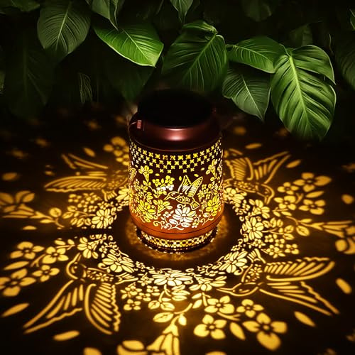 Birthday Gifts for Women Mum, Hummingbird Solar Lanterns Garden Ornaments Outdoor, Hummingbird Gifts Presents for Mum Nan Her, Metal Hanging Garden Lights for Patio Lawn Yard Decor