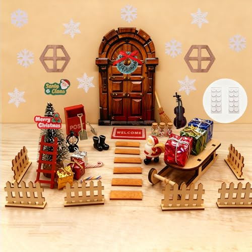 HKBTCH Wichteltür Set mit 53 Pcs & 2 Klebepads Wichtel Zubehör,Wichtel Set Weihnachten Komplett für Kinderzimmer,Weihnachtswichtel Set Geschenke