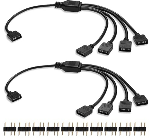 Binghe ARGB Splitter ARGB Hub Cavo di Prolunga per Ventola, 5V 3Pin Cavo splitter da 1 a 4, Cavo di Prolunga per Connettore ARGB della Scheda Madre per Connettore per illuminazione ventola(2 pezzi)