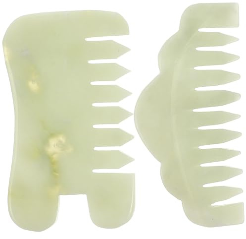 Grün Jade Kopfhautmassagekämme, mit Breiten Zähnen | Jade Massagekämme, Einzigartige Form, Angenehme Anwendung, 2 Stück, zum Schaben der Kopfhaut und Entspannung