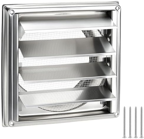 QWORK® Grille de ventilation en acier inoxydable 304,150 mm Grille Aeration avec filet anti-insectes, pour hottes de cuisine et sèche-linge