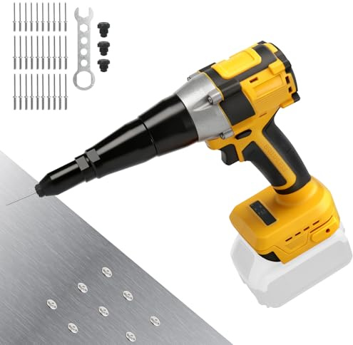 Roadtime Akku Nietzange für DeWalt 20V Akkus(ohne Akku),12,000N Nietpistole Bürstenlose Automatischer Popnietenzange mit LED Licht,Blindnietpistole für 2,4-5,0 mm Schraubendreher und Bohrmaschinen