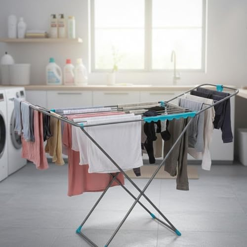 Casabella Foldable Clothes Airer, Heavy-Duty 18M Drying Rack with Wings, Large Iron Laundry Rack for Indoor & Outdoor Use, Space Saving Clothes Horse