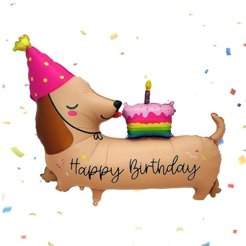 XXL Dackel Ballon, Dachshund Balloon Happy Birthday | Welpe Folienballons, Ballon Hunde Geburtstag Deko, Helium Ballon Tier, Hundeparty Kindergeburtstag Deko Mädchen Junge