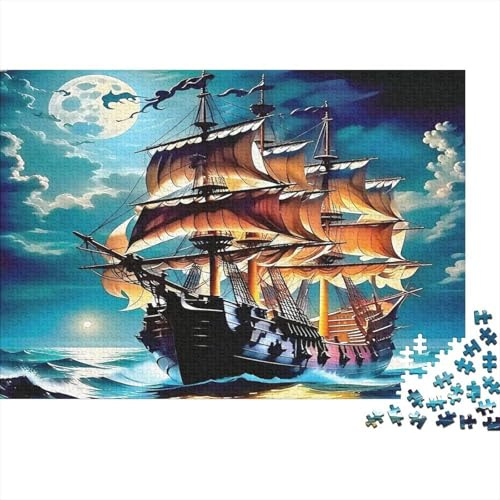 Black Pearl Ship 1000 Teile Puzzle, Mondbeschienenes Segelschiff, Leuchtende Farben, Für Anfänger 70x50cm