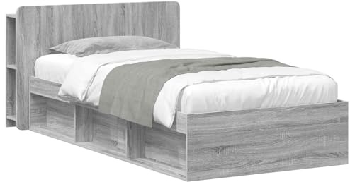 vidaXL Bettgestell mit Stauraum Grau Sonoma 80 x 200 cm Holzwerkstoff, Moderne Schlafzimmermöbel, rechteckiger Holz-Bettrahmen, praktische Aufbewahrung, minimalistischer Stil